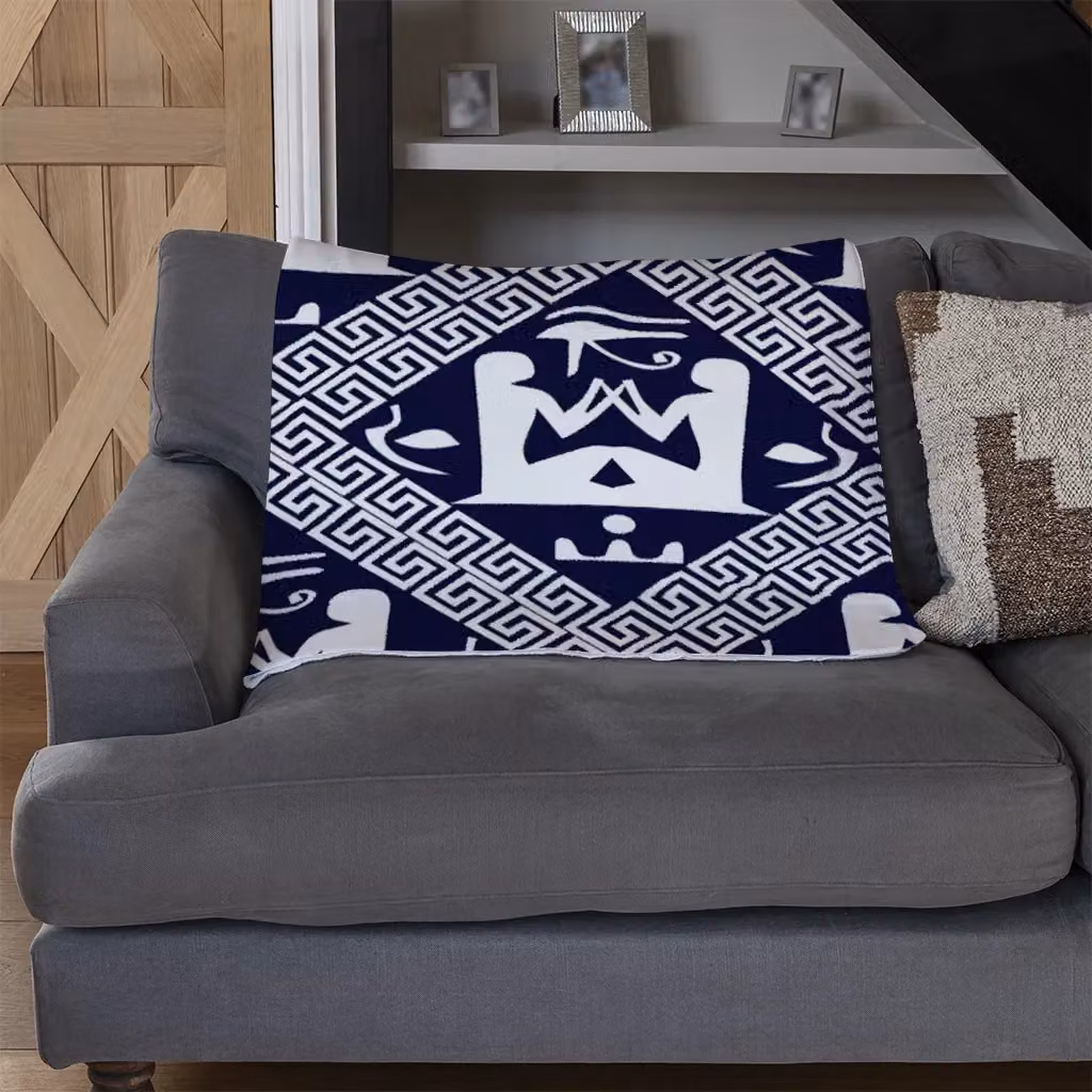 Benjamin Tate Design Egyptian Hieroglyphs Fleece Blanket in Blue and Sand, W/D/H: 120 x 150 cm – 3