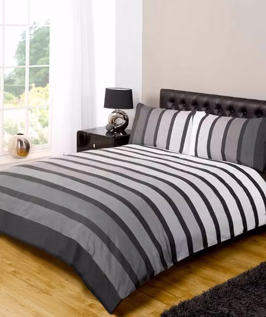Rapport Home Soho Stripe Polycotton Duvet Cover Set with Pillowcase, Black, W/D/H: 180 x 200 cm and 50 x 75 cm – 2