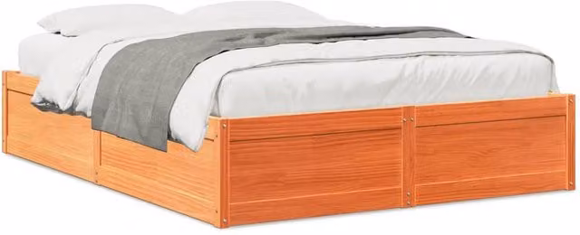 Berkfield Home Solid Wood Pine Bed Frame in Waxed Brown, W/D/H: 140 x 190 cm – 1