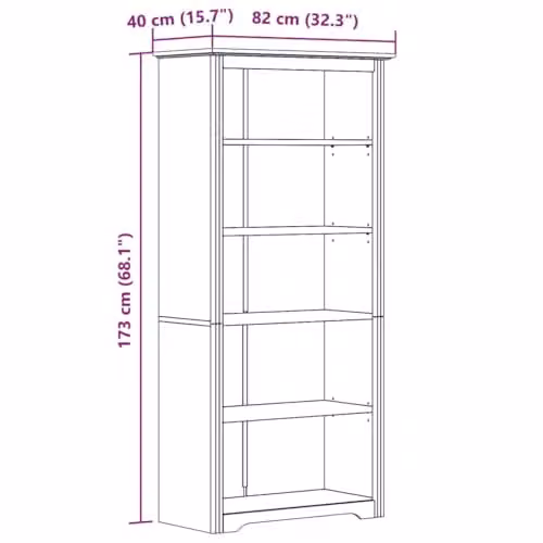 vidaXL BODO 5-Tier Rustic Pine Wood Bookcase, Brown or White, W: 80 cm, D: 38 cm, H: 173 cm – 2