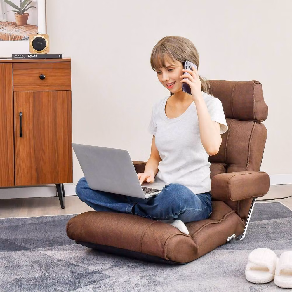 Gymax Brown Ergonomic Folding Sofa Chair with Adjustable Backrest and Armrests – 3