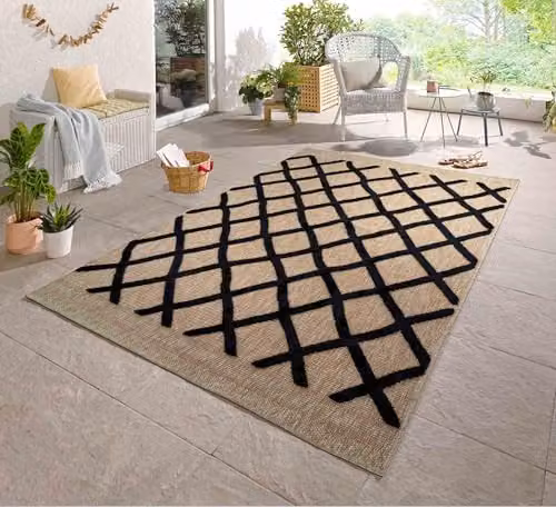 Desire Rugs Harper Machine Woven Geometric Indoor Outdoor Area Rug, Black, W: 200 cm, L: 290 cm