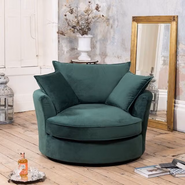 Artemis Home Havana Green Velvet Swivel Base Cuddle Chair