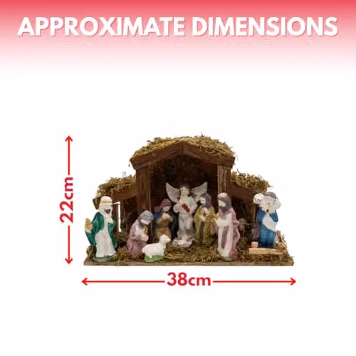 Marco Paul Interiors Traditional Hand-Painted Wooden Nativity Scene Set with Resin Figurines, Multicolour, Height: 38 cm – 2