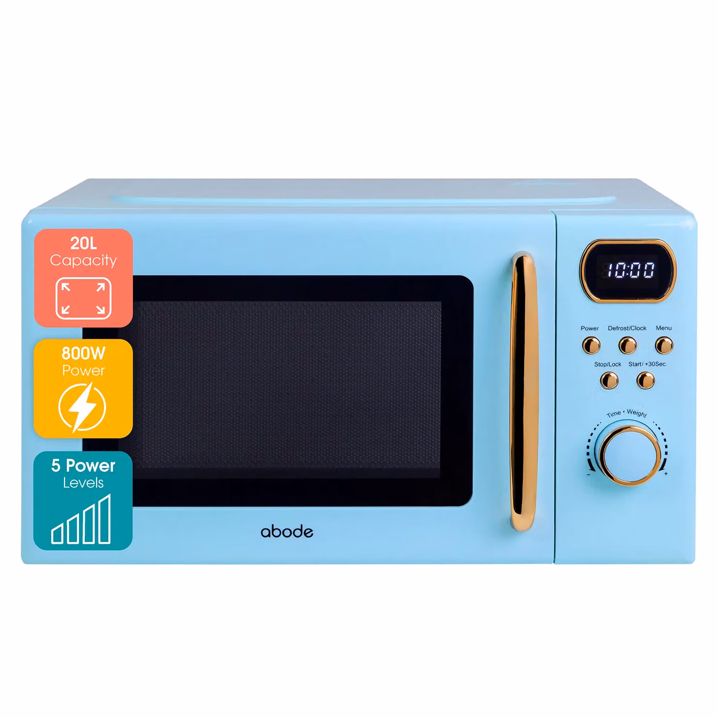 Abode Retro Digital Solo Microwave 20 Litres 800W in Blue and Grey – 3