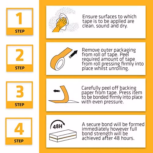Everbuild Mammoth Powerful Grip Double Sided Tape, Transparent, W: 25 mm, L: 2.5 m – 5