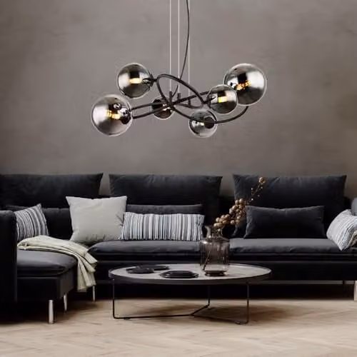 Netlighting Riha Globe Pendant Light in Black with Smoked Glass, Height: 120 cm, Width: 58.8 cm – 4