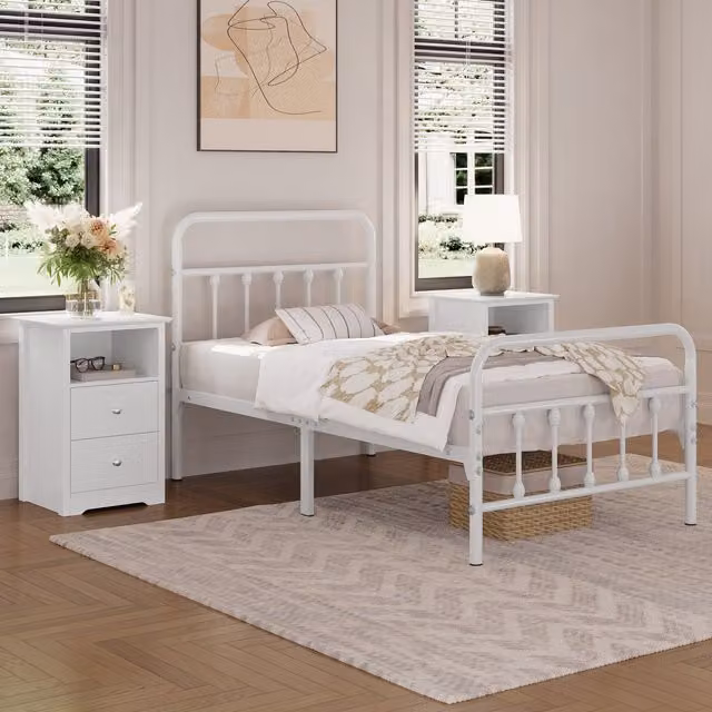 Yaheetech White Bedside Table with 2 Drawers and Shelf
