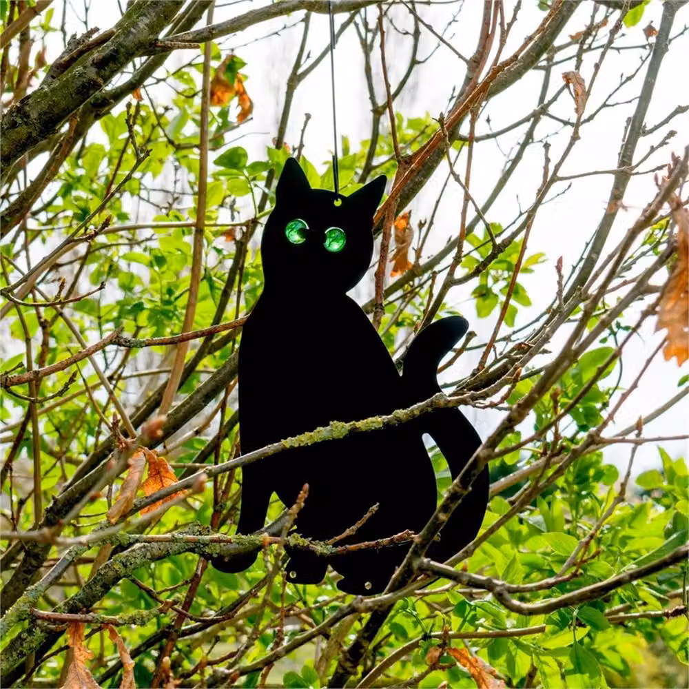 VOGREX 3-Piece Black Metal Garden Cat Silhouette Bird Scarer with Marble Eyes – 3