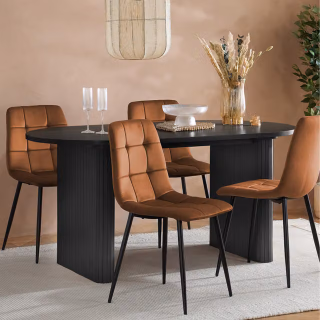 Birlea Axel Black Oval Fluted Dining Table and 4 Chairs Set