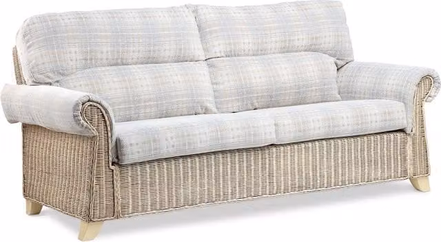 Desser Clifton Cane Conservatory 3 Seater Sofa with Athena Check Cushions in Beige