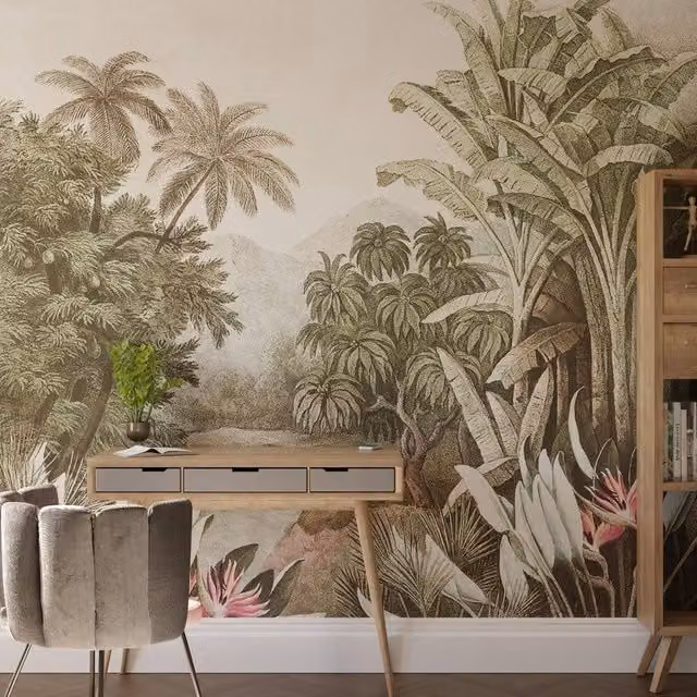 Superfresco Easy Vintage Jungle Mono Print Floral Wall Mural in White and Multicolour, W: 300 cm, H: 280 cm – 1