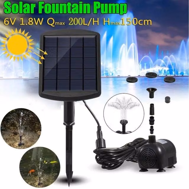 SPETLEK Solar Powered Water Fountain Pump in Black, 0.6m2