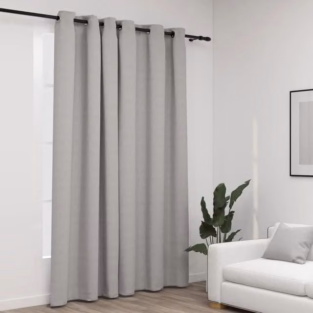 Berkfield Home Grey Linen-Look Blackout Eyelet Curtains, W: 290 cm, H: 245 cm