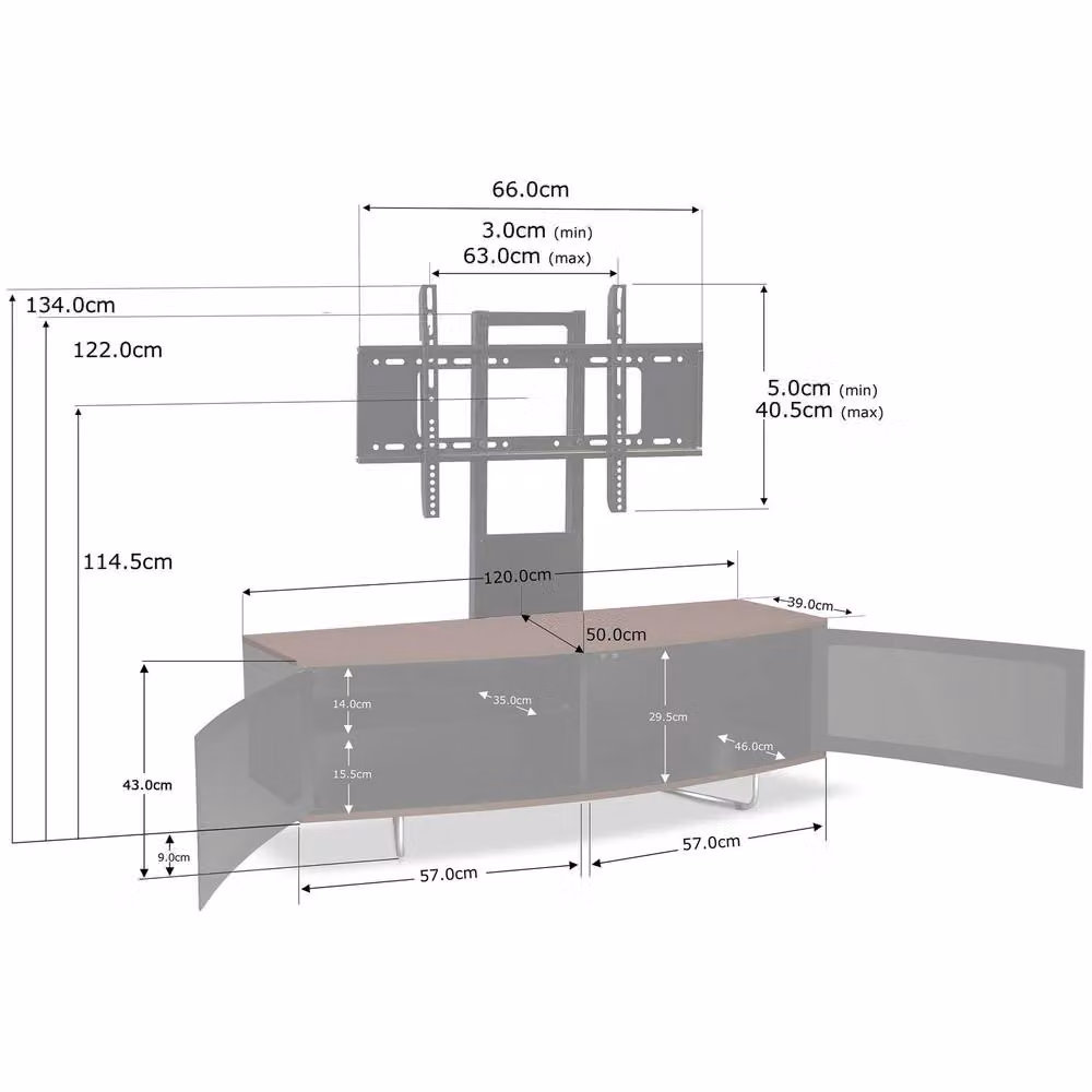 Centurion Supports CARU D-Shape Brown Glass Flat Screen TV Cabinet for 32-65 inch TVs with Mounting Arm, W/D/H: 120 x 39 x 43 cm – 5