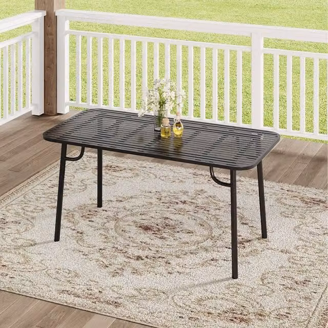 Komore Modern Matt Black Metal Garden Dining Table