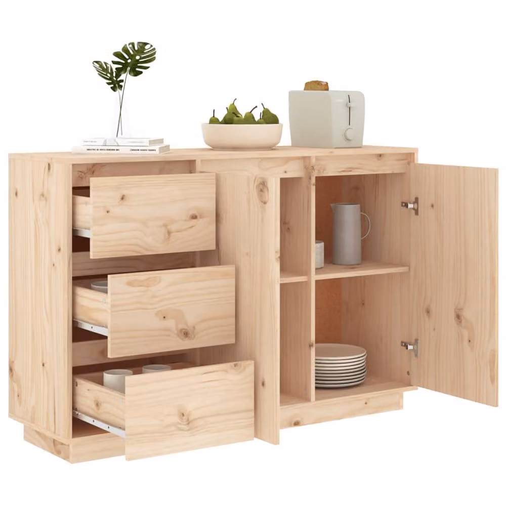 Berkfield Home Solid Wood Pine Sideboard in Light Brown, W/D/H: 111 x 34 x 75 cm – 2