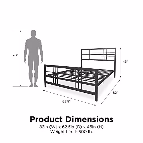 DHP Furniture Burbank Industrial Metal Bed, Black, W/D/H: 180 x 200 x 158.75 cm – 2
