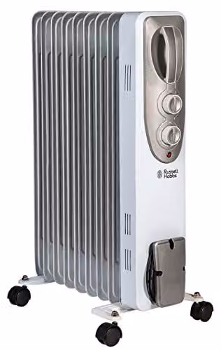 Russell Hobbs 2000W White Oil Filled Radiator with Adjustable Thermostat and Overheat Protection