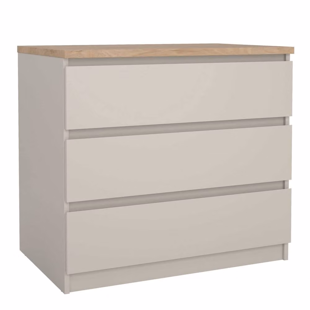 Wyld Haus Budapest 3 Drawer Chest in Cream with Natural Oak Effect Top – 2