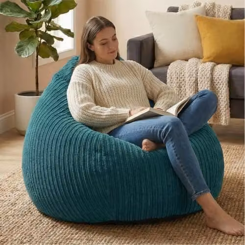 rucomfy Jumbo Cord Slouchbag Adult Beanbag Chair in Petrol Blue with Removable Cover – 2