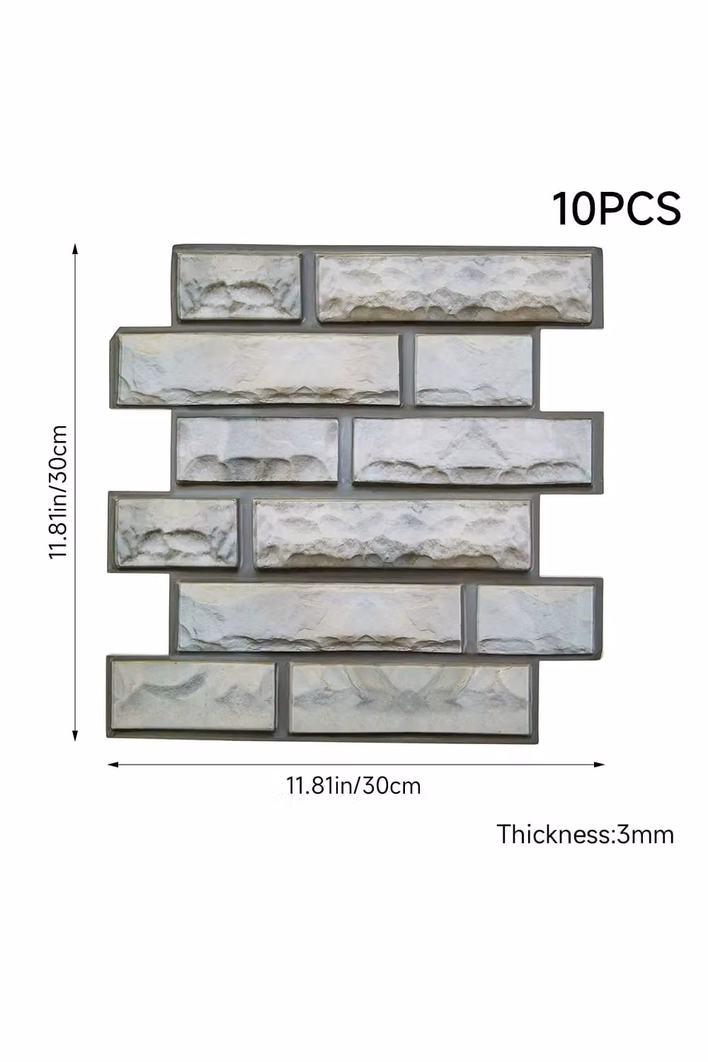 Living and Home 10-Piece Self-Adhesive 3D Stone Effect Subway Tile Stickers in Grey – 2