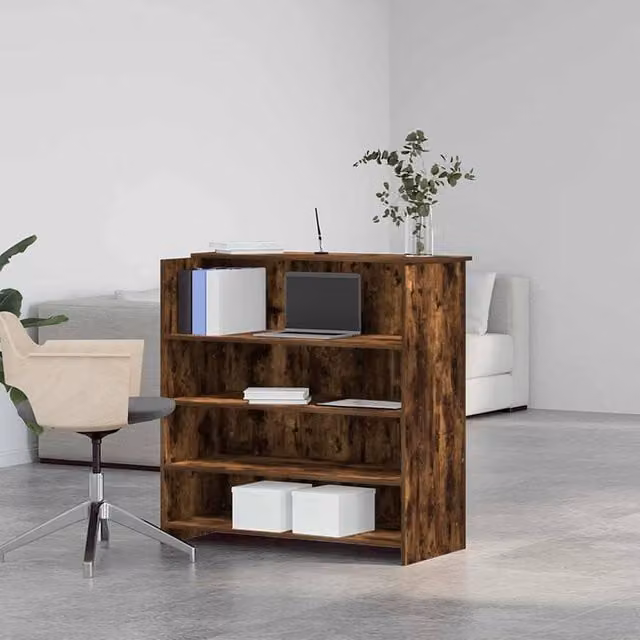 Berkfield Home Smoked Oak Reception Desk in Brown, W/D/H: 100 x 50 x 103.5 cm – 1