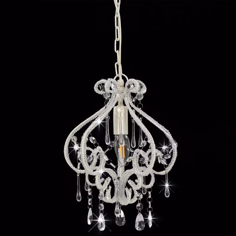 Berkfield Home Round Crystal Ceiling Lamp in White with E14 Bulb Holder – 2