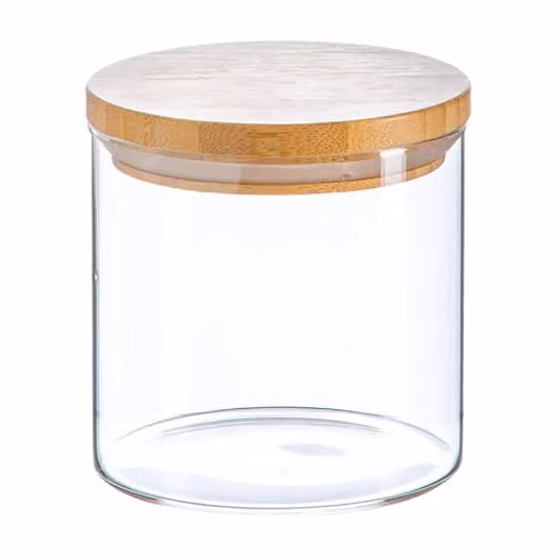 Argon Tableware Scandi Airtight Glass Storage Jar with Wooden Lid, 550ml, Transparent – 1