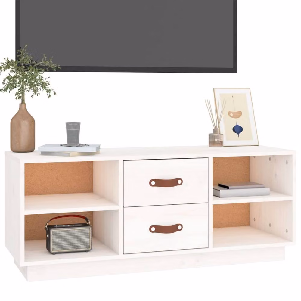 Berkfield Home White Solid Wood Pine TV Cabinet W/D/H: 100 x 34 x 40 cm – 3