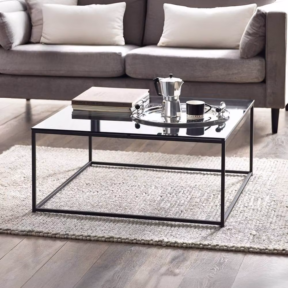 Cheshire Stirling Square Coffee Table in Smoked Glass and Black – 2