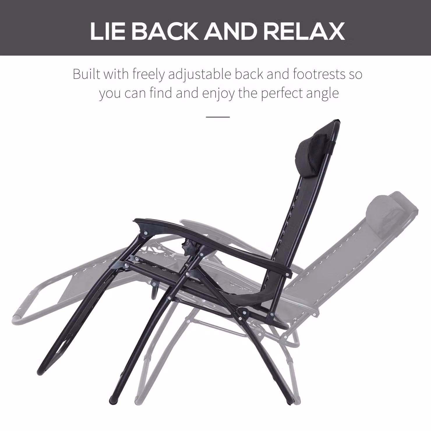 OUTSUNNY Zero Gravity Reclining Lounger with Adjustable Headrest in Black – 4