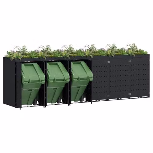 vidaXL Wheelie Bin Storage for 6 Bins, Black, W/D/H: 408 x 77.5 x 121.5 cm – 1