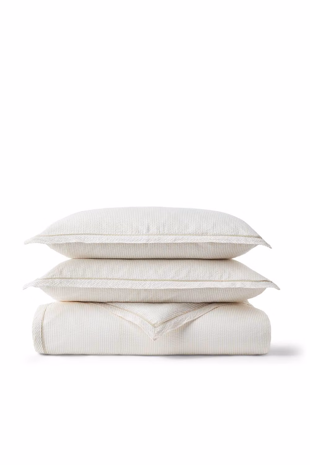 Christy Seersucker Cotton Striped Oxford Duvet Cover and Pillowcase Set, Beige, W/D/H: 140 x 200 cm and 50 x 75 cm – 2