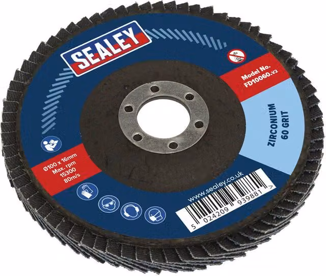 Loops 100mm Zirconium Flap Disc with 16mm Bore and Depressed Centre, 60 Grit