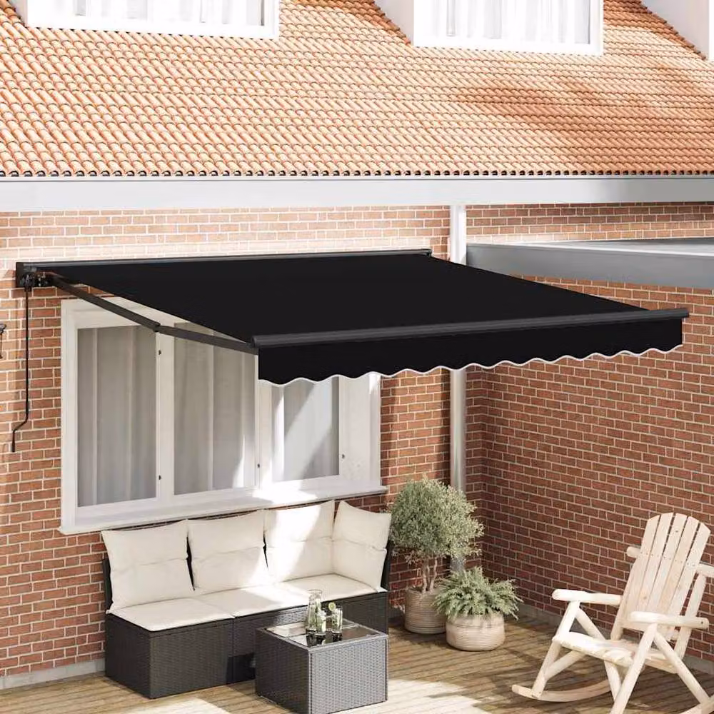 Berkfield Home Manual Retractable Polyester Awning in Black, W: 300 cm, D: 250 cm – 2