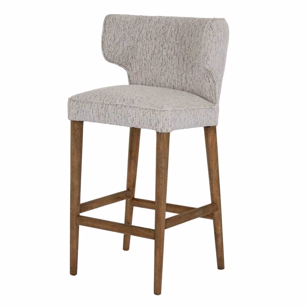 Wyld Haus Modena Modern Grey Fabric Upholstered Bar Stool with Wooden Legs – 2