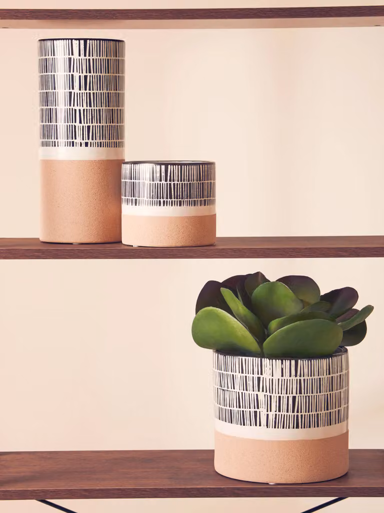 Orsina Small Striped Ceramic Tabletop Planter in Black, White and Multicolour