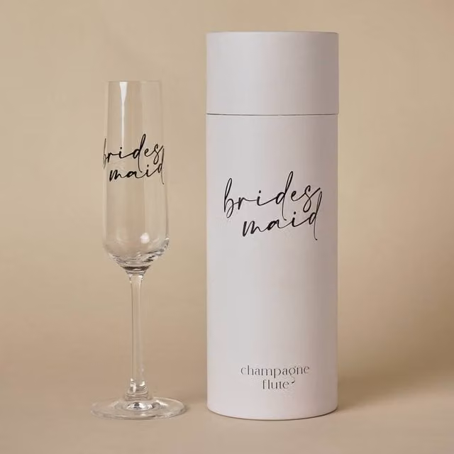 Widdop and Co Bridesmaid Champagne Flute Glass in Transparent with Black Text – 1