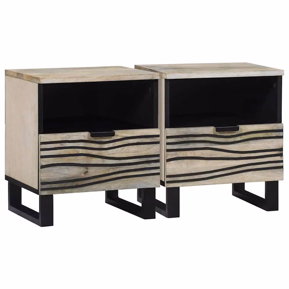 Berkfield Home Modern Bedside Tables, 2 Piece Set in White and Black, W/D/H: 40 x 33 x 46 cm – 2