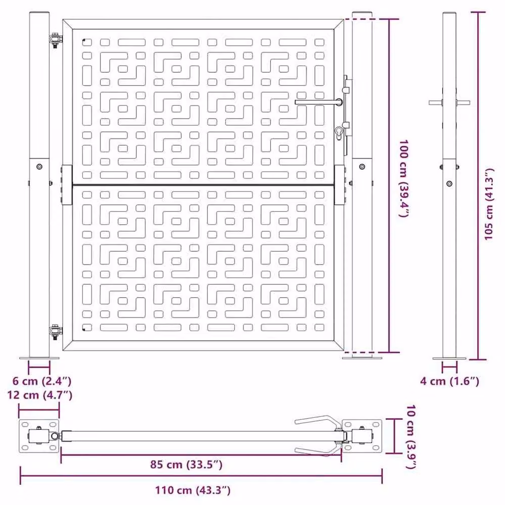 Berkfield Home Beautiful Garden Gate in Black Steel with Cross Design, W: 105 cm, H: 106 cm – 8