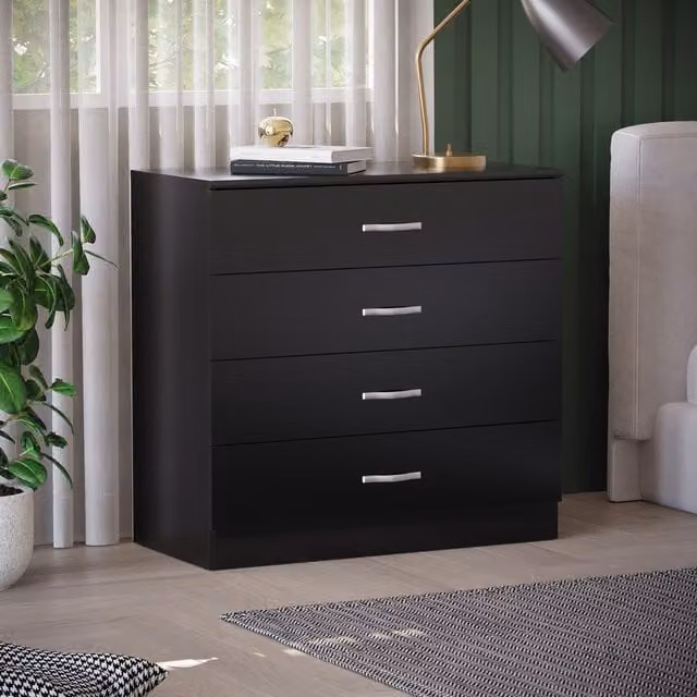 Vida Designs Riano 4 Drawer Chest of Drawers in Black and Silver