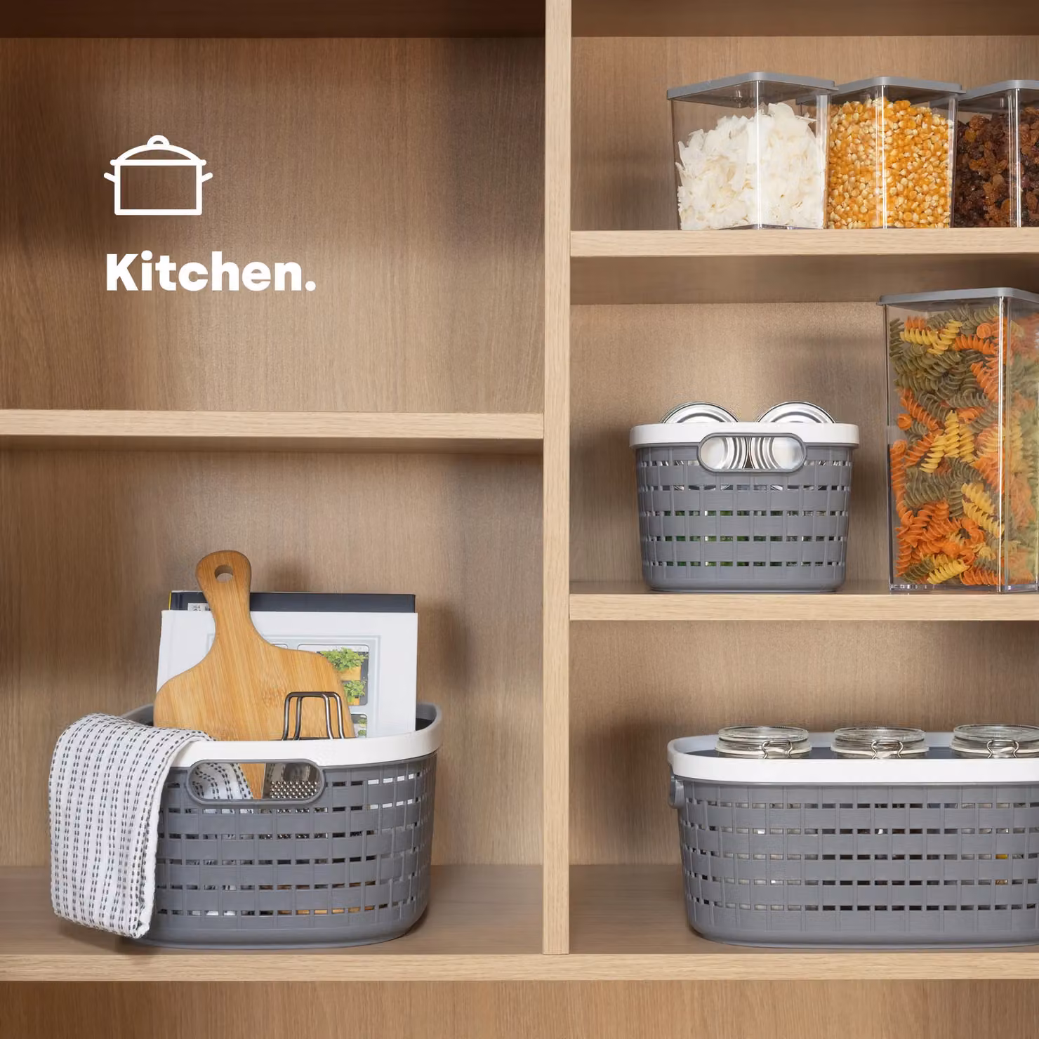 LIVIVO Grey Plastic Open Weave Cleaning Storage Basket with Handles, W/D/H: 30.0 x 21.0 x 13.5 cm – 2