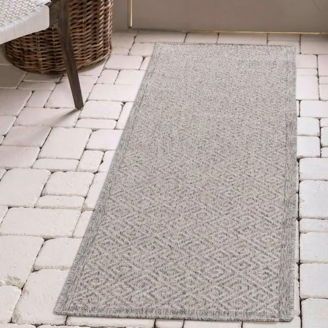 Desire Rugs Modern Harper Greek Key Geometric Waterproof Indoor-Outdoor Rug, Silver, W: 60 cm, L: 220 cm