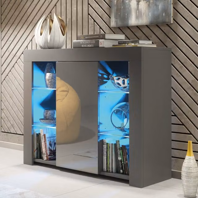 Creative Furniture Harbor Sideboard in Grey Oak with Integrated Lighting, Width: 97 cm