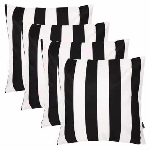 icon Boho Collection Indoor Outdoor Square Cushions, Set of 4, Black and White Striped, W/D/H: 43 x 43 x 43 cm – 1