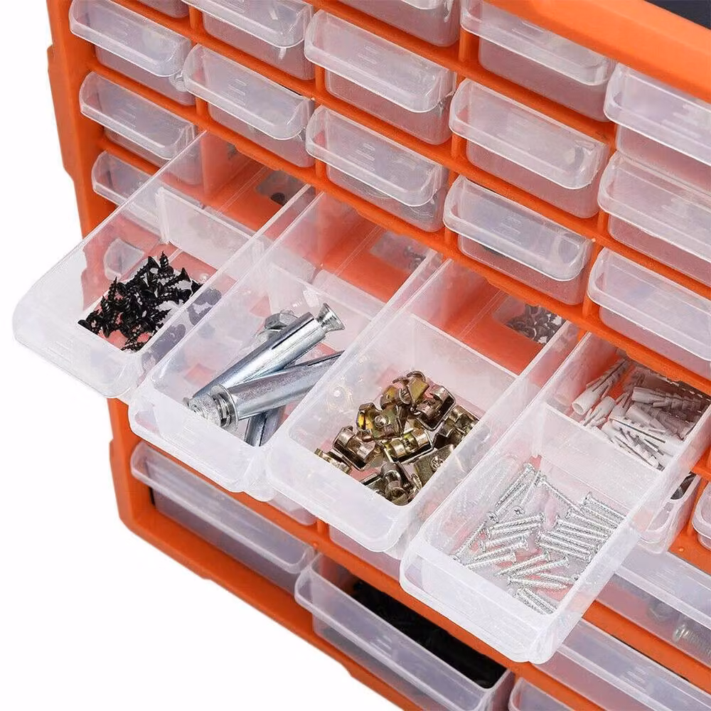 NESTLUNE 39 Drawer Parts Organiser Storage Cabinet, Black and Transparent, Wall Mountable – 4