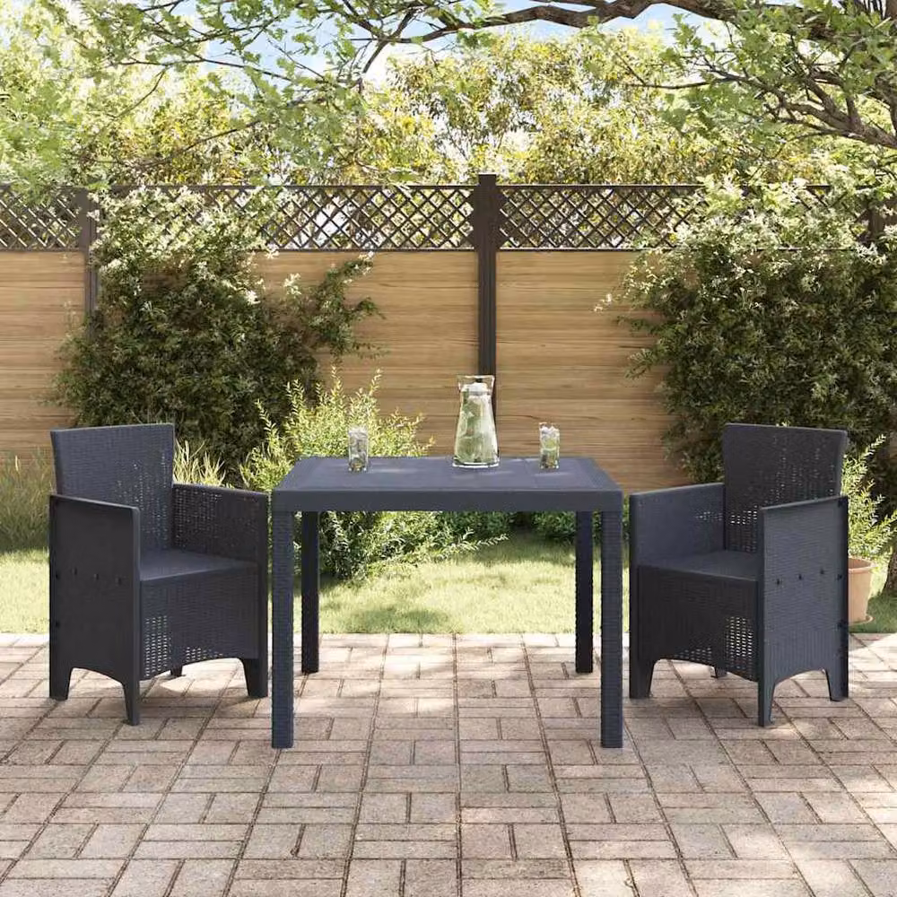 Berkfield Home 3 Piece Anthracite Poly Rattan Garden Dining Set in Dark Grey – 3