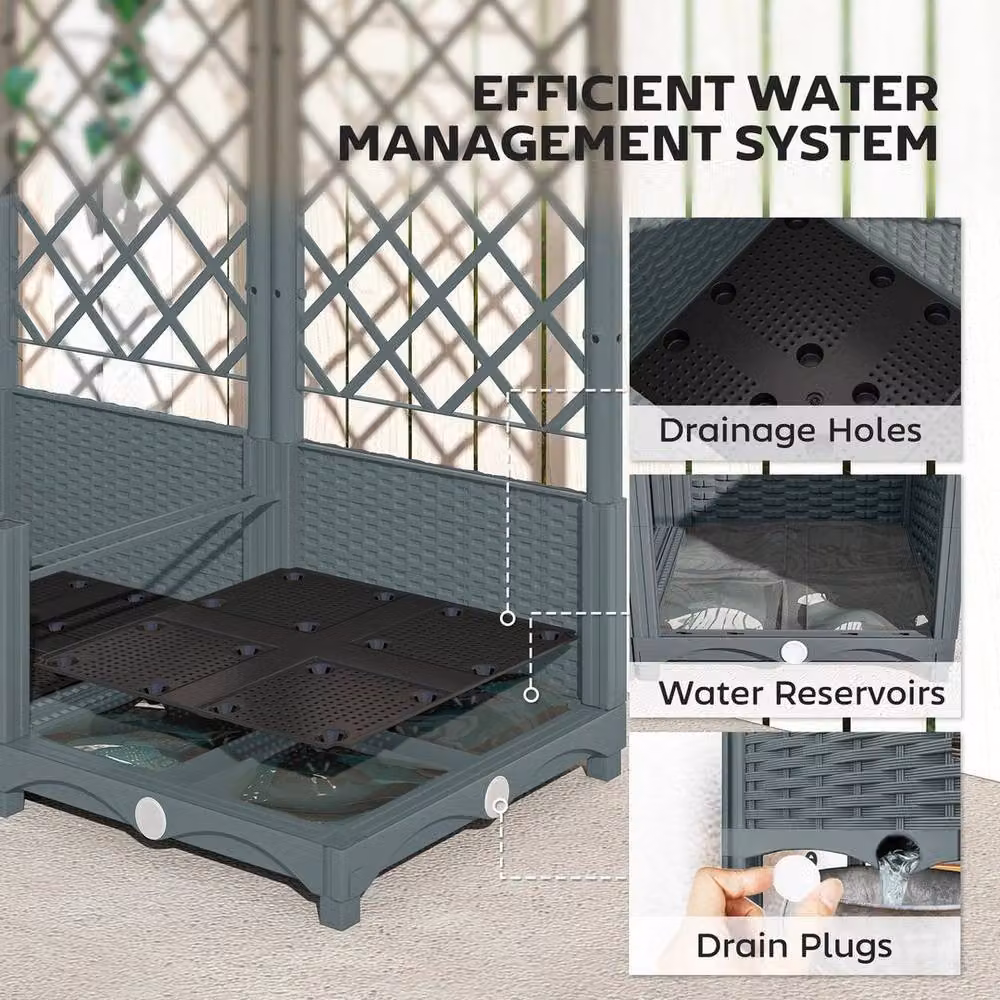 EONLION Grey Plastic Planter Tub with Climber Trellis, W/D/H: 123.0 x 80.0 x 38.0 cm – 3