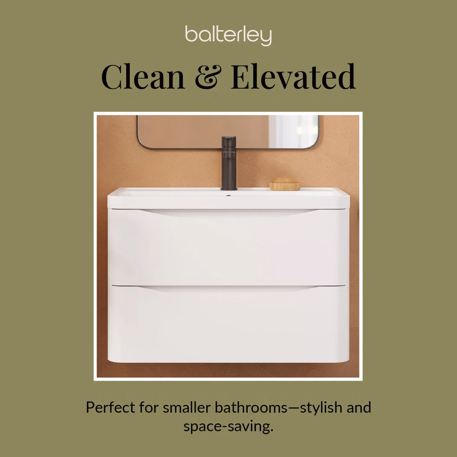 Balterley White Wall Hung 2 Drawer Bathroom Vanity with Polymarble Basin, W: 80 cm, D: 54 cm – 3